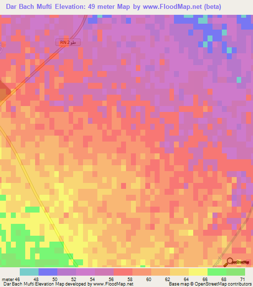 Dar Bach Mufti,Tunisia Elevation Map