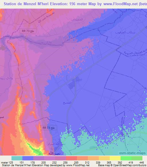 Station de Menzel M'heri,Tunisia Elevation Map