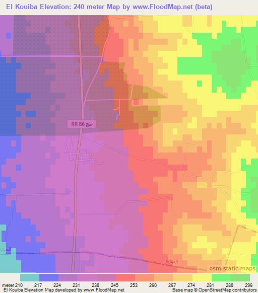 El Kouiba,Tunisia Elevation Map