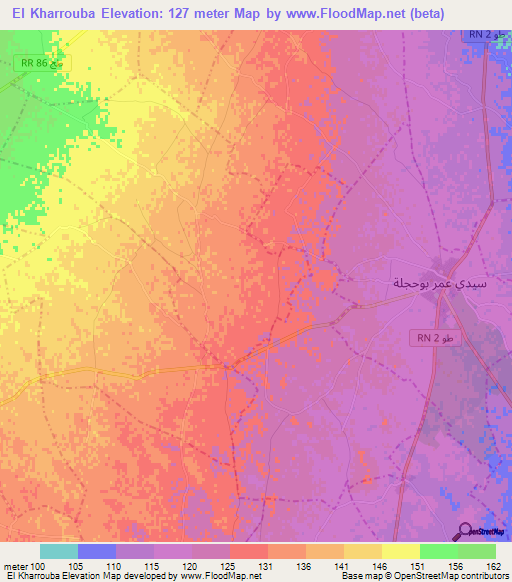 El Kharrouba,Tunisia Elevation Map