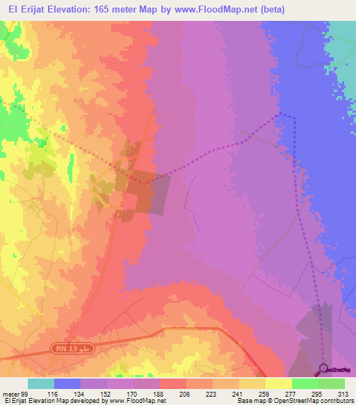 El Erijat,Tunisia Elevation Map