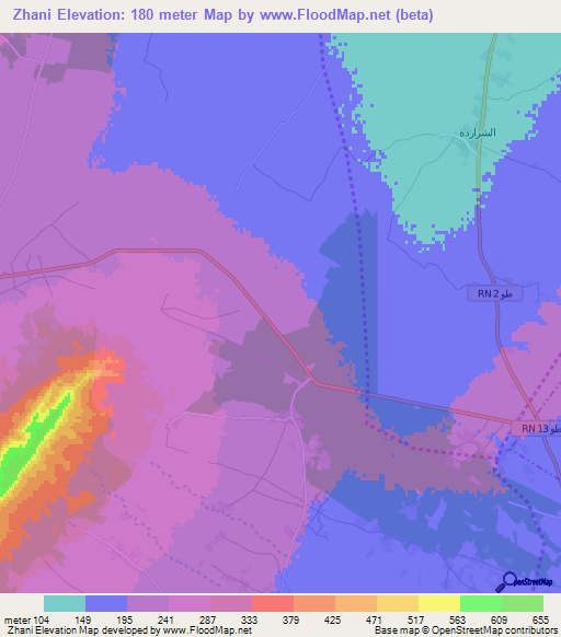 Zhani,Tunisia Elevation Map