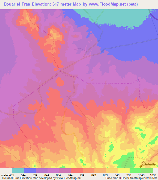 Douar el Fras,Tunisia Elevation Map