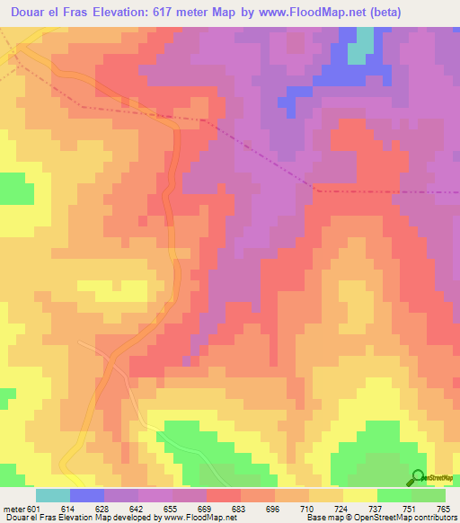 Douar el Fras,Tunisia Elevation Map