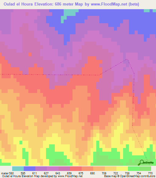 Oulad el Houra,Tunisia Elevation Map