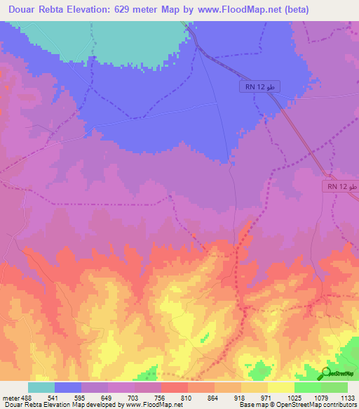 Douar Rebta,Tunisia Elevation Map