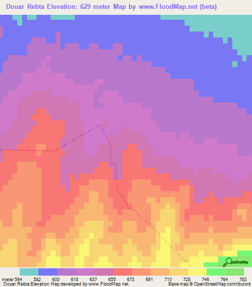 Douar Rebta,Tunisia Elevation Map