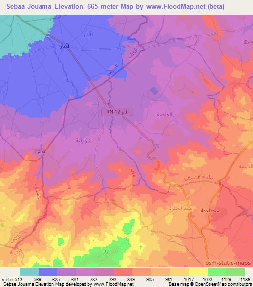 Sebaa Jouama,Tunisia Elevation Map