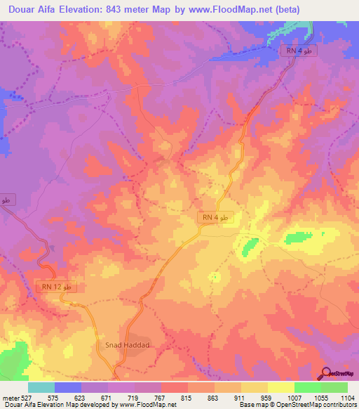 Douar Aifa,Tunisia Elevation Map