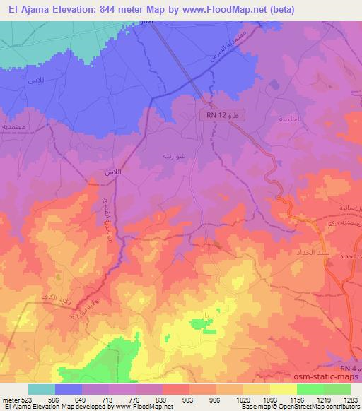 El Ajama,Tunisia Elevation Map