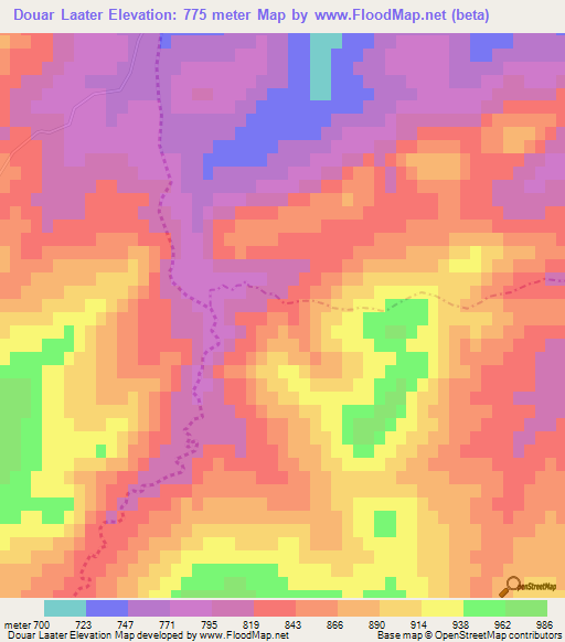 Douar Laater,Tunisia Elevation Map