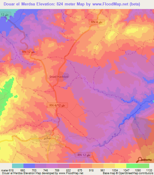 Douar el Merdsa,Tunisia Elevation Map