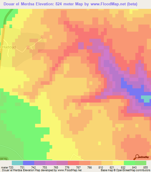 Douar el Merdsa,Tunisia Elevation Map