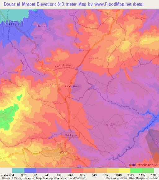 Douar el Mrabet,Tunisia Elevation Map