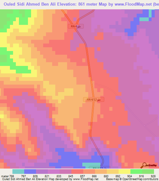 Ouled Sidi Ahmed Ben Ali,Tunisia Elevation Map