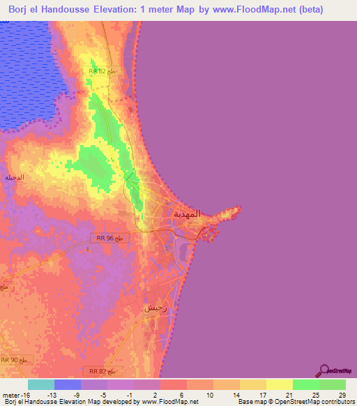 Borj el Handousse,Tunisia Elevation Map