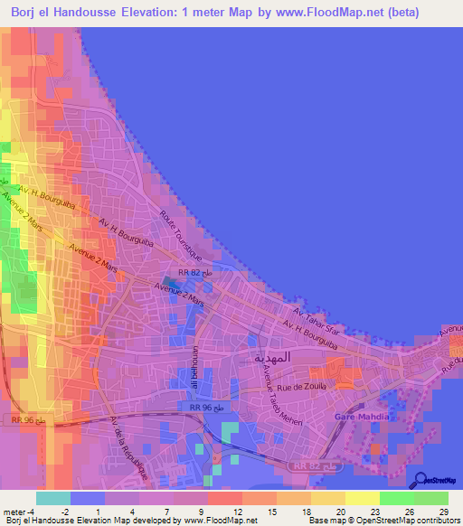 Borj el Handousse,Tunisia Elevation Map