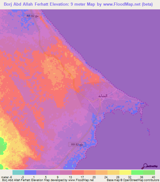 Borj Abd Allah Ferhatt,Tunisia Elevation Map