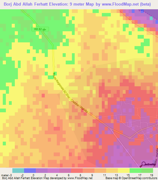 Borj Abd Allah Ferhatt,Tunisia Elevation Map