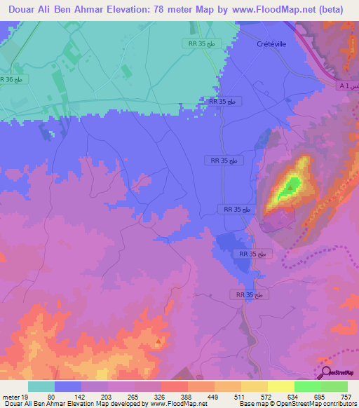 Douar Ali Ben Ahmar,Tunisia Elevation Map
