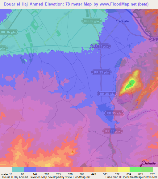 Douar el Haj Ahmed,Tunisia Elevation Map
