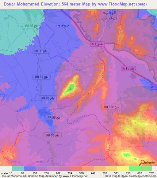 Douar Mohammed,Tunisia Elevation Map