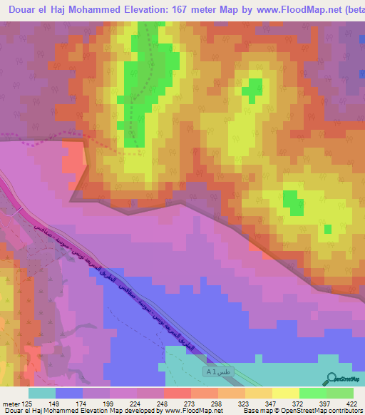 Douar el Haj Mohammed,Tunisia Elevation Map