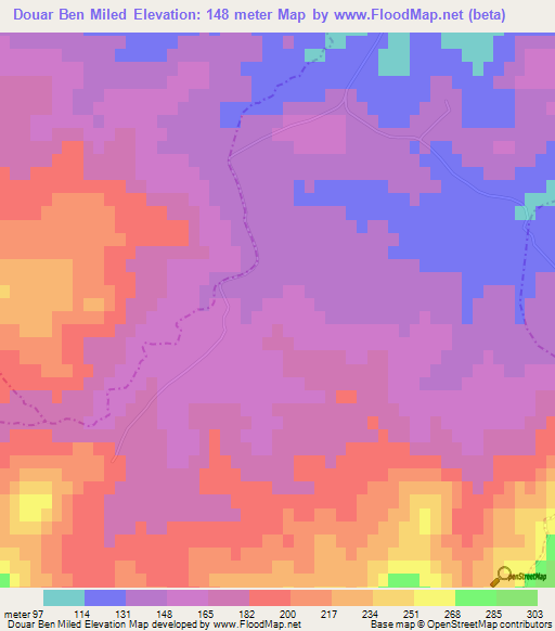 Douar Ben Miled,Tunisia Elevation Map