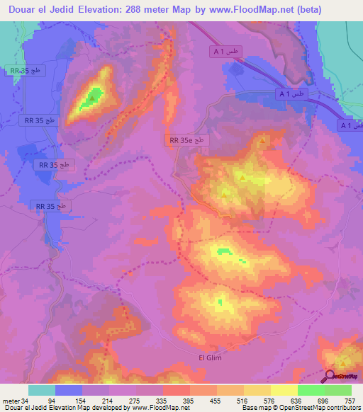 Douar el Jedid,Tunisia Elevation Map