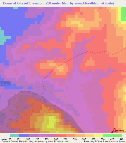 Douar el Ghezel,Tunisia Elevation Map