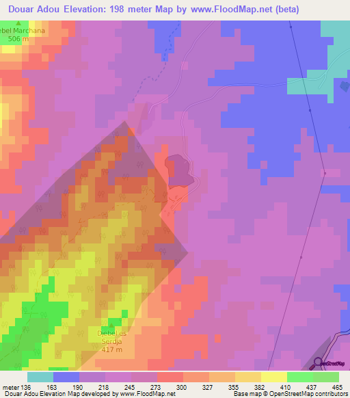 Douar Adou,Tunisia Elevation Map