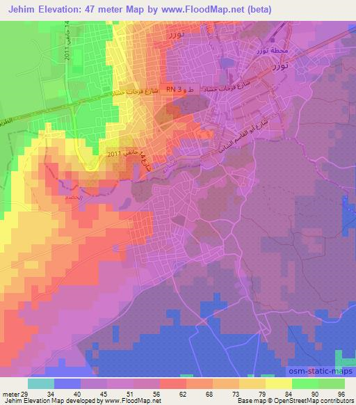 Jehim,Tunisia Elevation Map