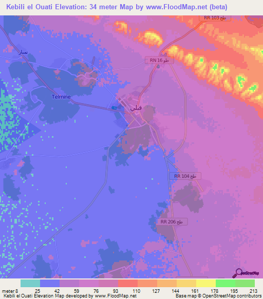 Kebili el Ouati,Tunisia Elevation Map