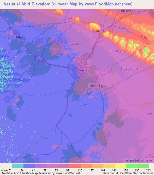 Nezlat el Abid,Tunisia Elevation Map