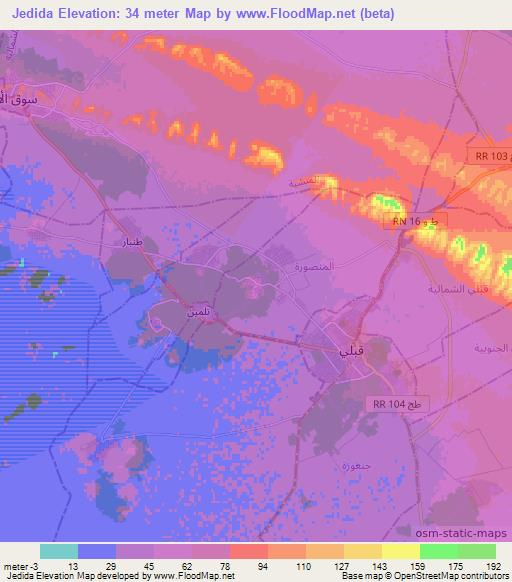 Jedida,Tunisia Elevation Map