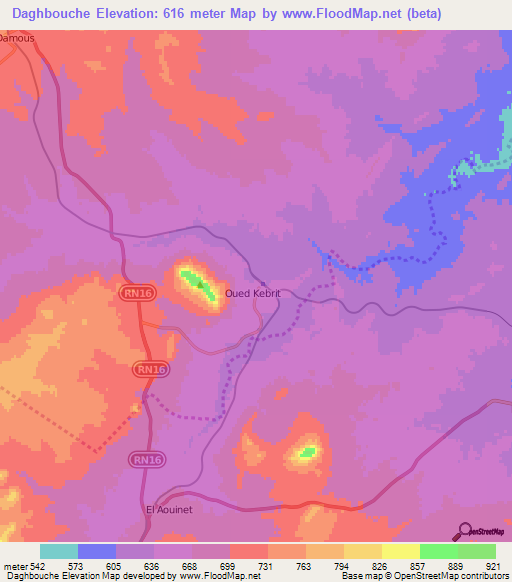 Daghbouche,Algeria Elevation Map