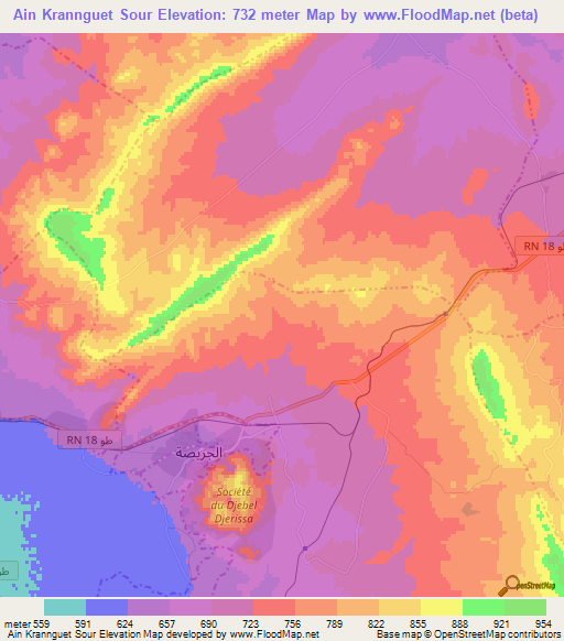 Ain Krannguet Sour,Tunisia Elevation Map