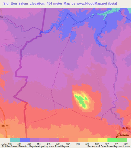 Sidi Ben Salem,Tunisia Elevation Map