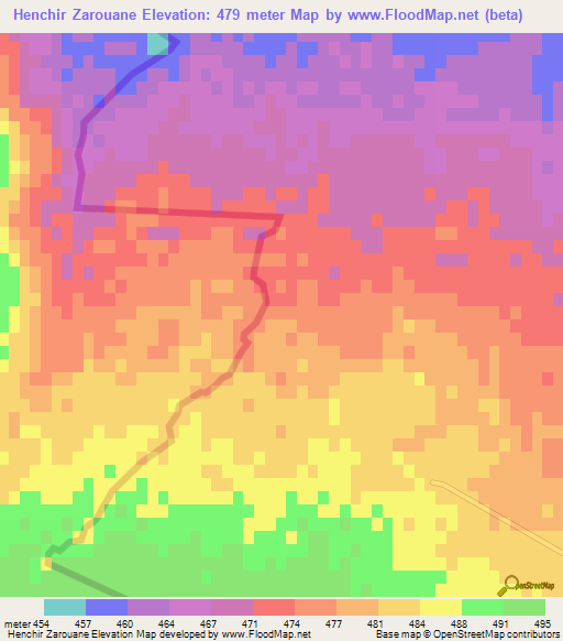 Henchir Zarouane,Tunisia Elevation Map