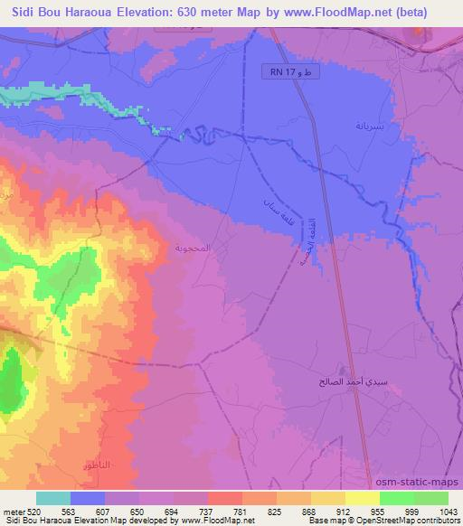 Sidi Bou Haraoua,Tunisia Elevation Map