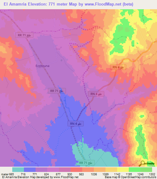 El Amamria,Tunisia Elevation Map