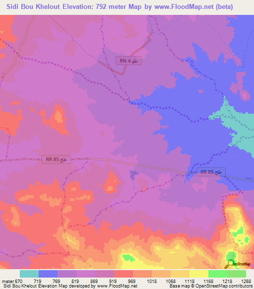 Sidi Bou Khelout,Tunisia Elevation Map