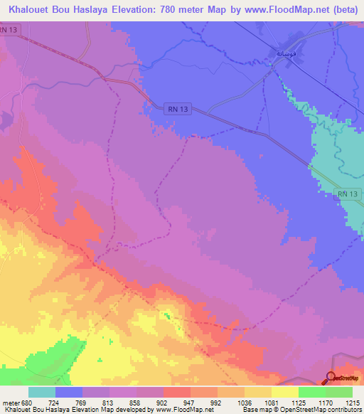 Khalouet Bou Haslaya,Tunisia Elevation Map
