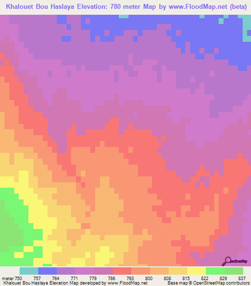 Khalouet Bou Haslaya,Tunisia Elevation Map