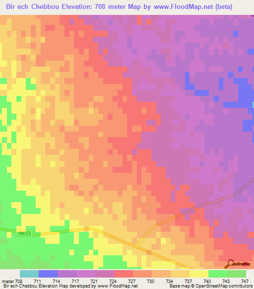 Bir ech Chebbou,Tunisia Elevation Map