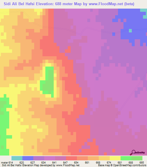Sidi Ali Bel Hafsi,Tunisia Elevation Map