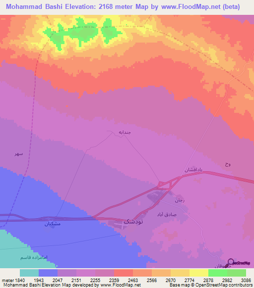Mohammad Bashi,Iran Elevation Map
