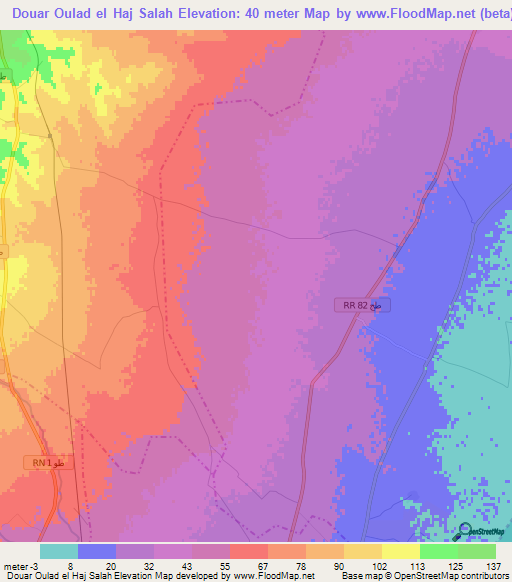 Douar Oulad el Haj Salah,Tunisia Elevation Map