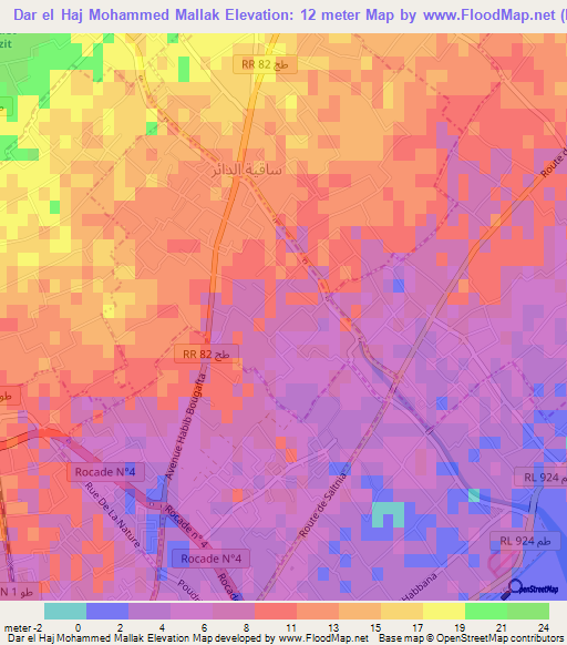 Dar el Haj Mohammed Mallak,Tunisia Elevation Map