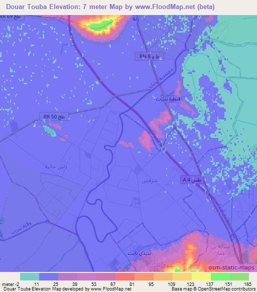 Douar Touba,Tunisia Elevation Map